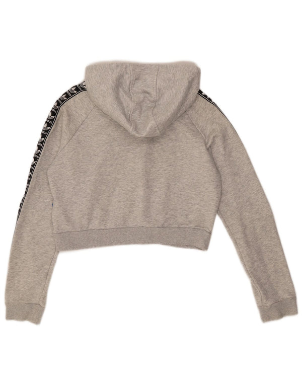 Adidas Womens Crop Graphic Hoodie Jumper UK 12 Medium Grey Colourblock