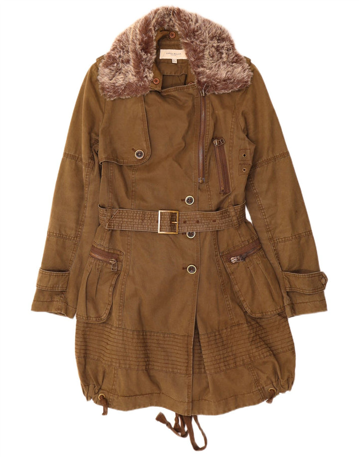 Karen Millen Dame Parka Jacket UK 10 Small Brown Bomuld
