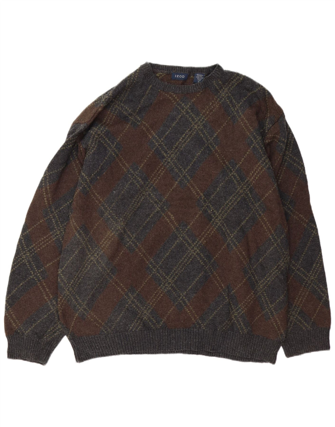 Izod Herre Crew Neck Jumper Sweater XL Grå Argyle/Diamond Akryl