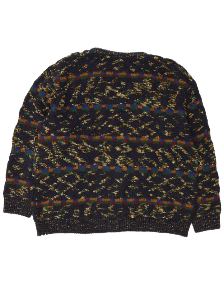 Vintage herre V-hals sweater XL multifarvet geometrisk uld