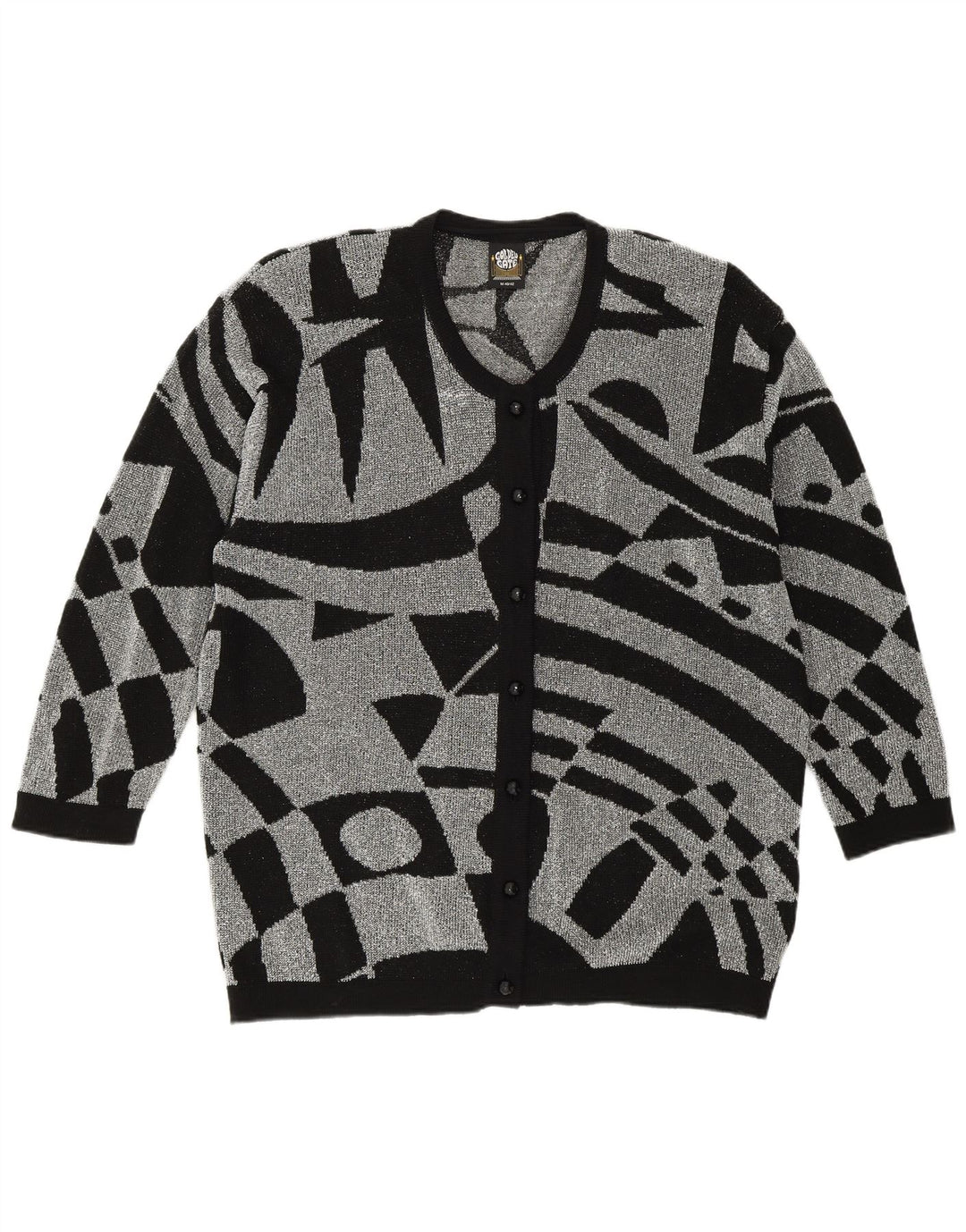 GOLDEN GATE Womens Cardigan Sweater IT 40/42 Medium Silver Geometric