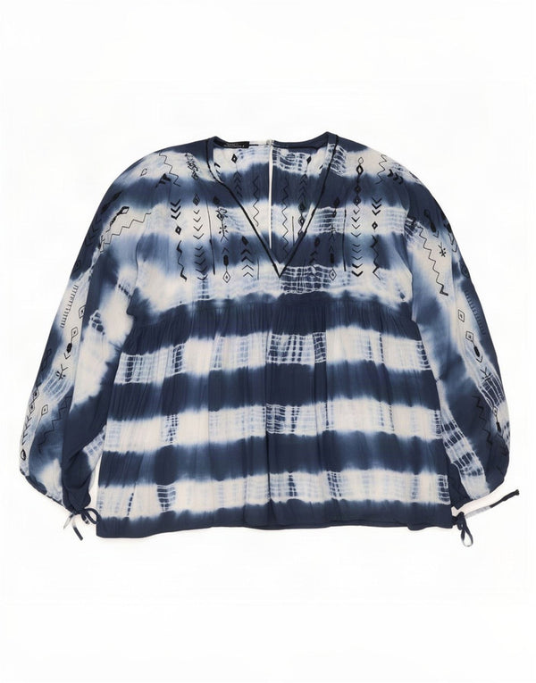 Vintage Dame Langærmet Bluse Top Størrelse 1 UK18 XL Navy Blue Tie Dye