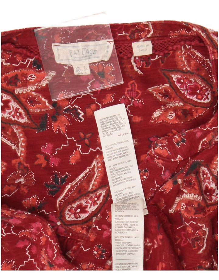 Fat Face Dame Oversized Shirt Bluse UK 8 Small Red Floral Bomuld