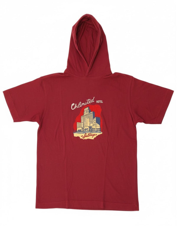Ubegrænset Herre Hooded Grafisk T-Shirt Top Stor Bourgogne Bomuld