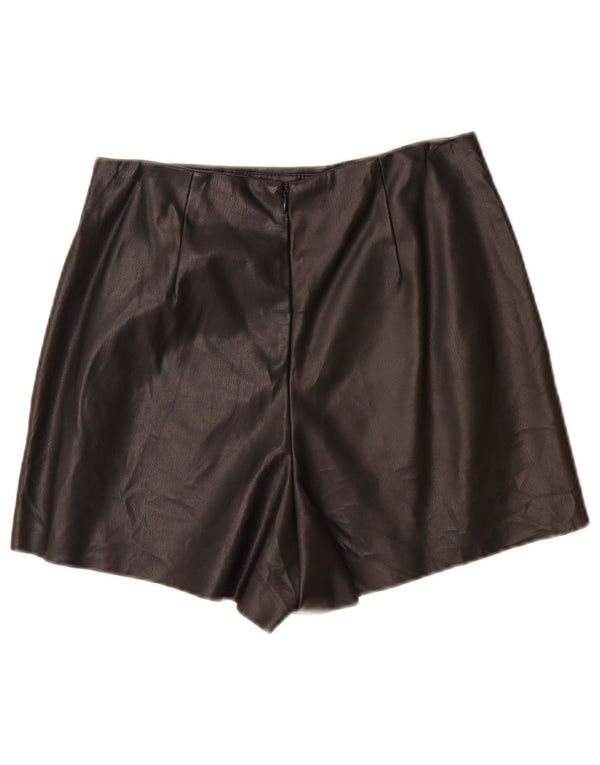 ZARA Casual Shorts i imiteret læder til kvinder Small W26 sort polyurethan