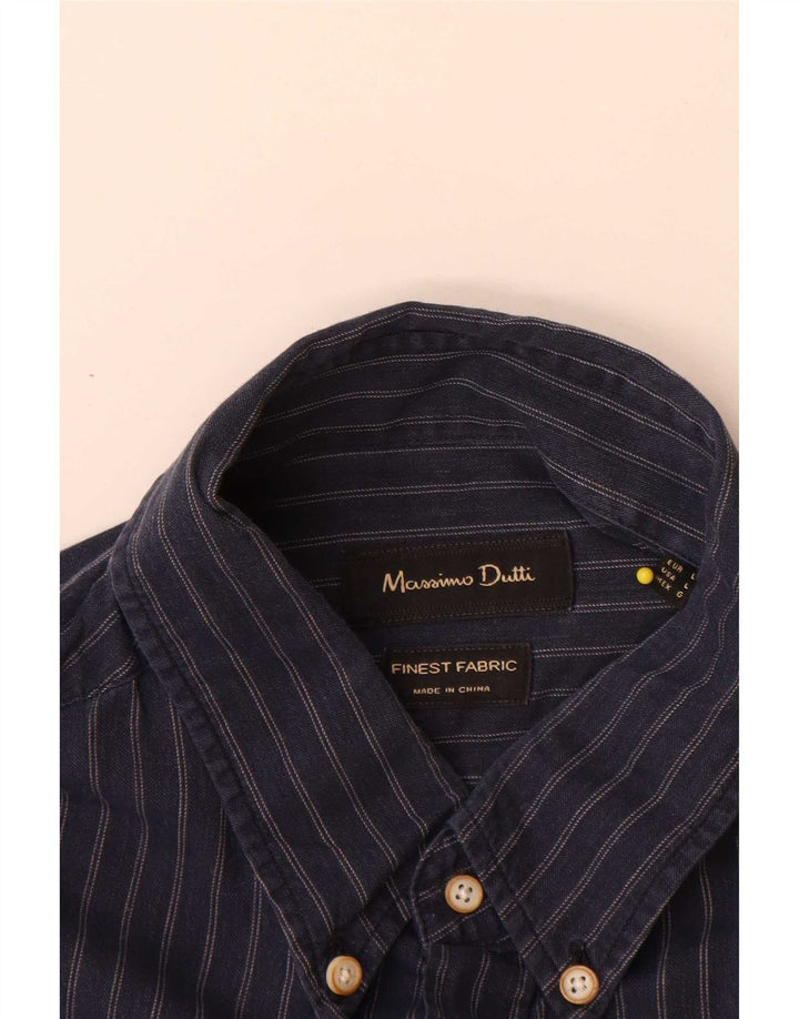 Massimo Dutti herreskjorte stor marineblå nålestribet bomuld