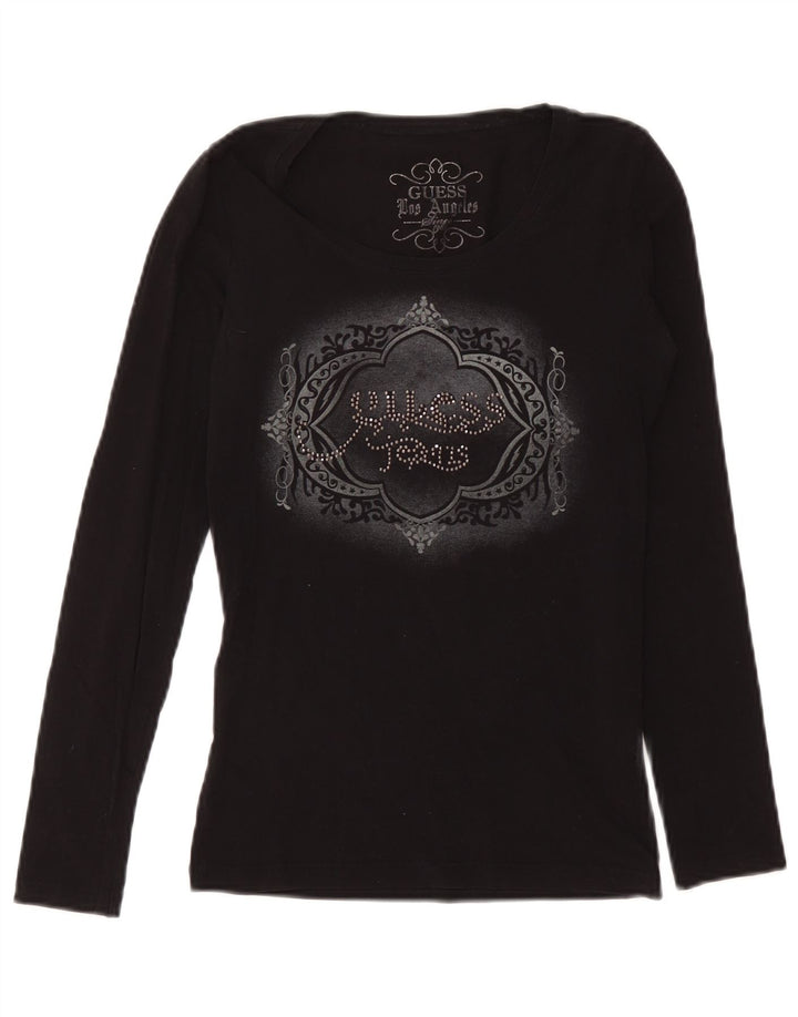 Guess Dame Grafisk Top Langærmet UK 12 Medium Sort Bomuld