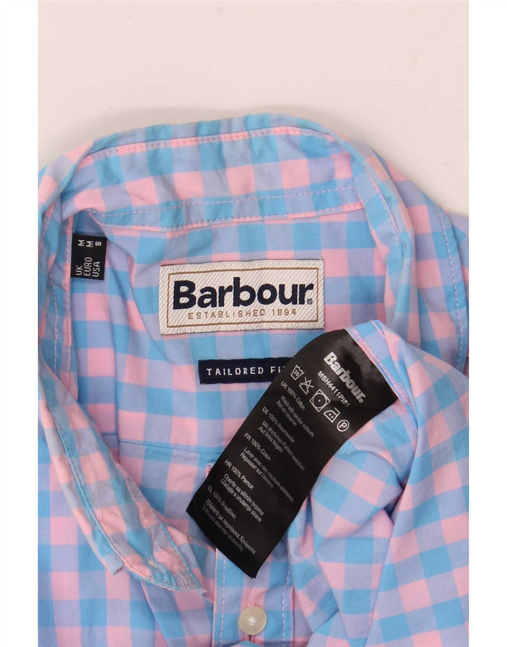 Barbour Herre kortærmet skræddersyet pasform skjorte Medium Blue Gingham Cotton