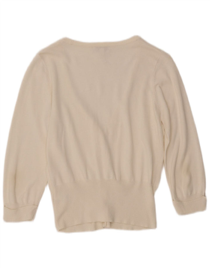MONSOON dame cardigan sweater med 3/4 ærmer UK 12 medium hvid bomuld