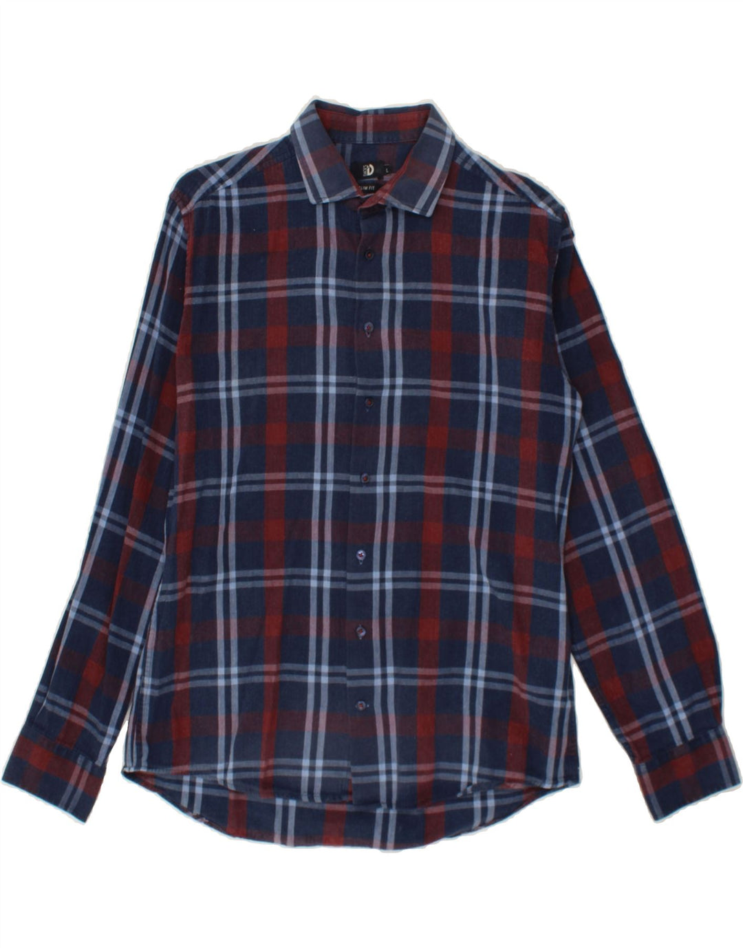 DACK'S Mens Slim Fit Shirt Large Navy Blue Plaid Cotton Vintage Dack's and Second-Hand Dack's from Messina Hembry 