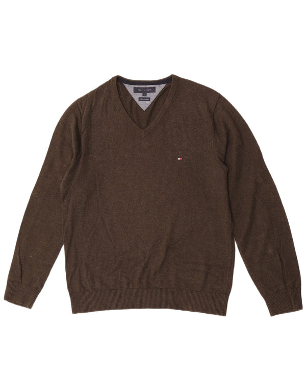 Tommy Hilfiger Herre V-hals sweater Stor Khaki Bomuld