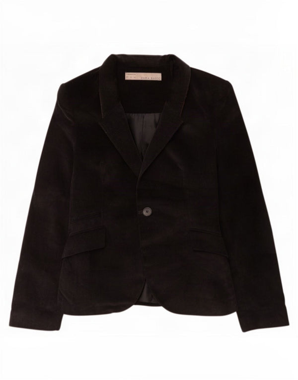 Zara Dame 1-knap Corduroy Blazer Jacket UK 12 Medium Sort Bomuld