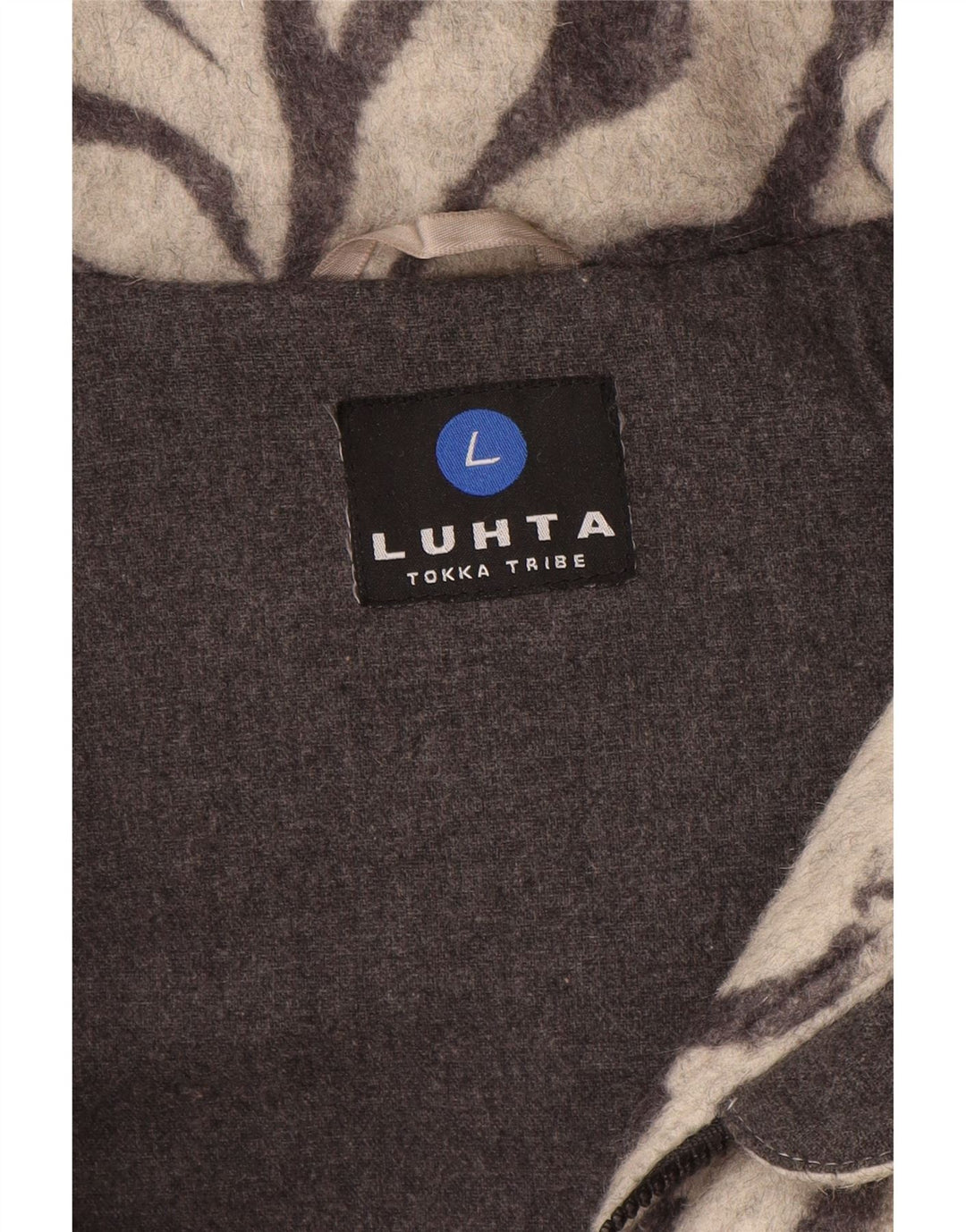 Luhta Dame Hætte Polstret Frakke UK 12 Medium Grey Animal Print Uld