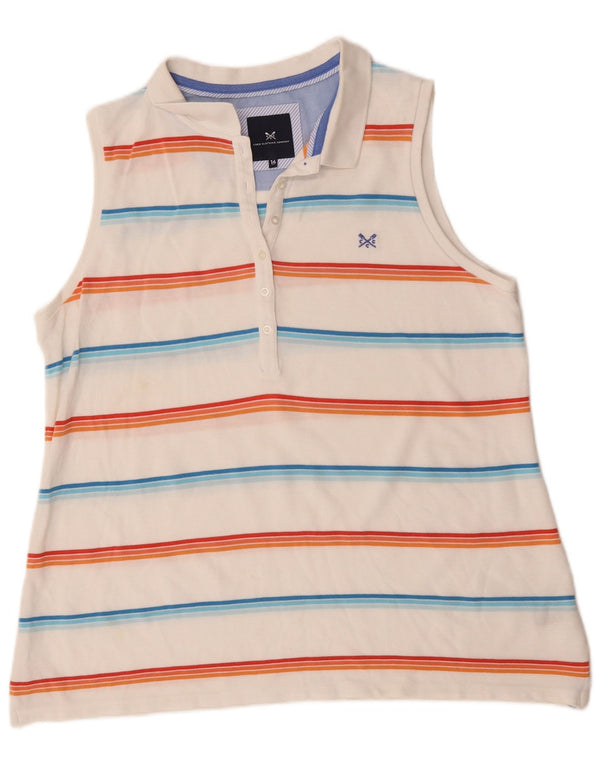 Crew Clothing Womens Sleeveless Polo Shirt UK 16 Large White Striped Cotton