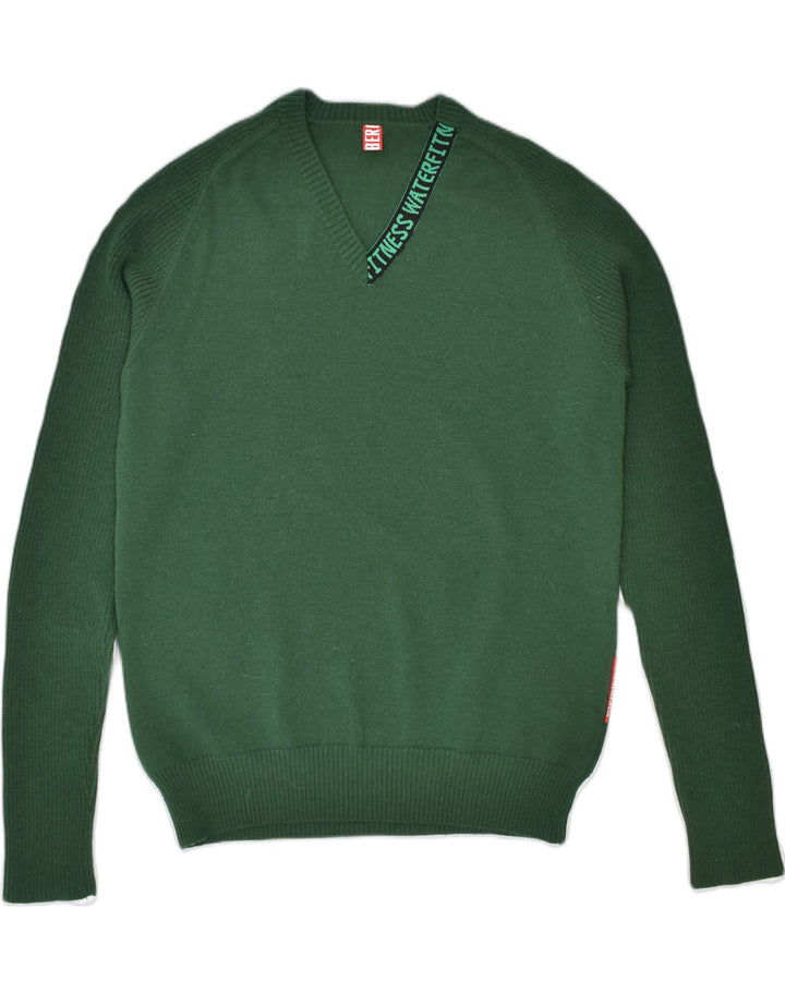 VINTAGE Herre V-hals sweater 2XL Grøn Virgin Wool