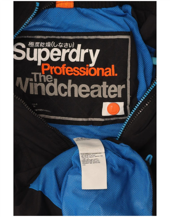 SUPERDRY Herre The Windcheater Regnjakke UK 40 Stor Sort Nylon