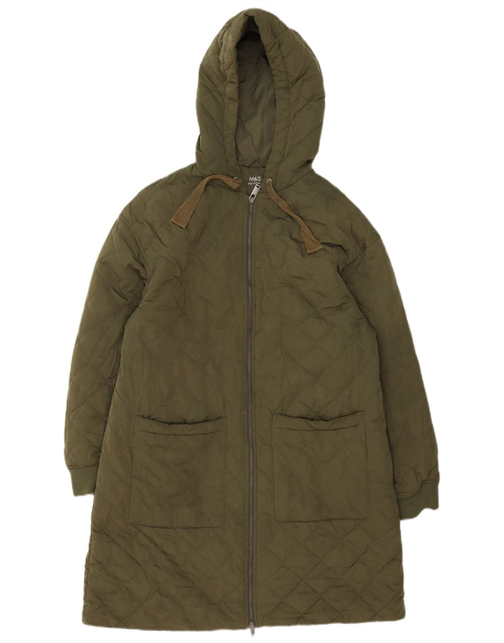 Marks & Spencer Dame Oversized Quiltet Overfrakke med hætte UK 14 Stor Grøn