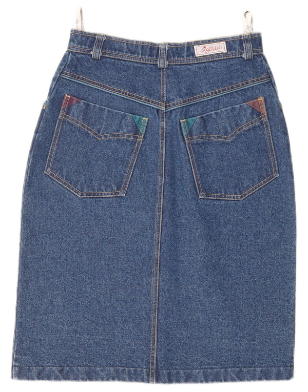 Vintage kvinders højtaljet denimnederdel EU 38 Medium W25 Blå uld