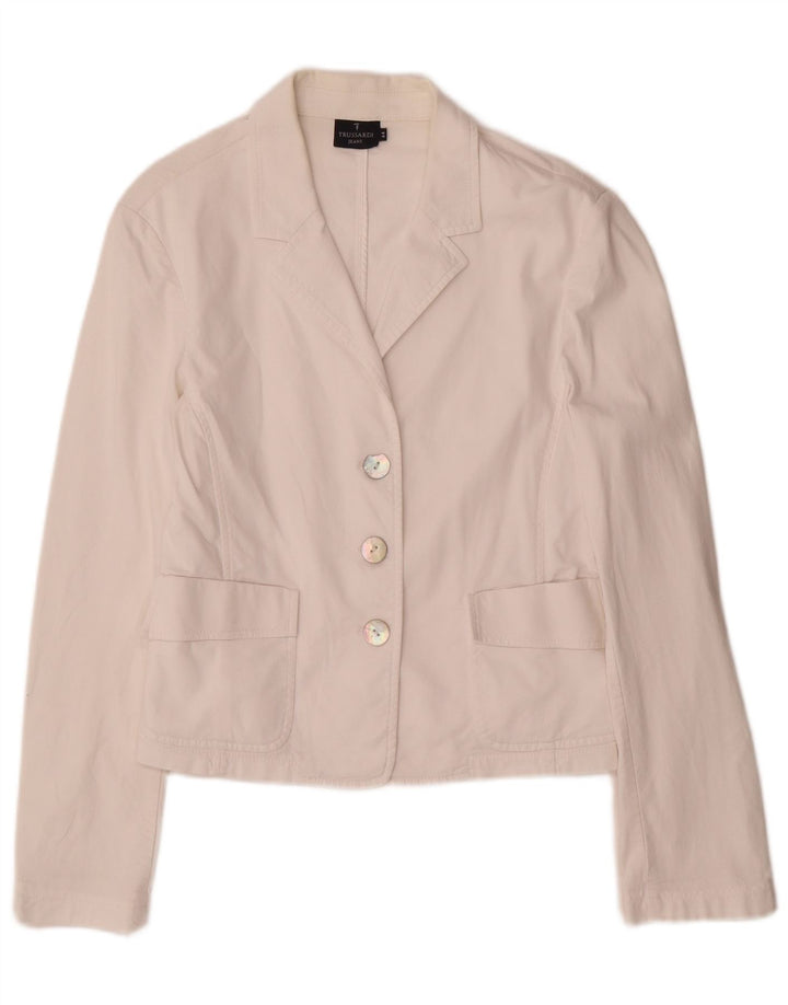 Trussardi Jeans Dame 3 Button Blazer Jacket IT 44 Medium White Bomuld