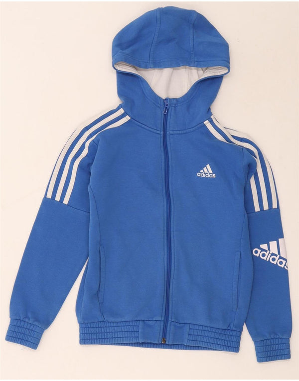 Adidas drenge grafisk hættetrøje med lynlås 9-10 år blå bomuld