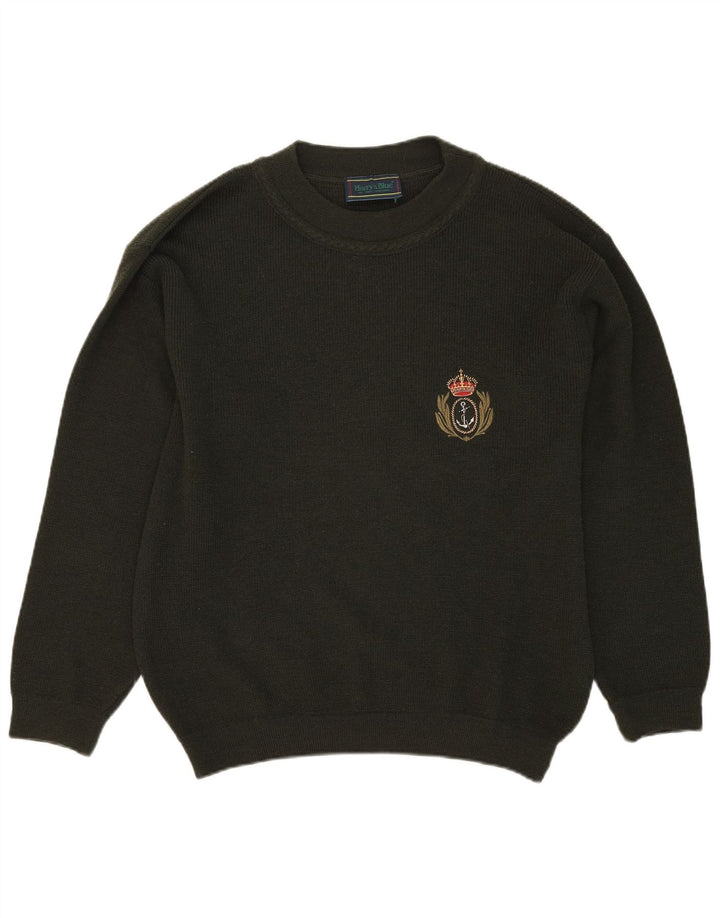 VINTAGE Herre Crew Neck trøje Sweater Large Khaki Wool