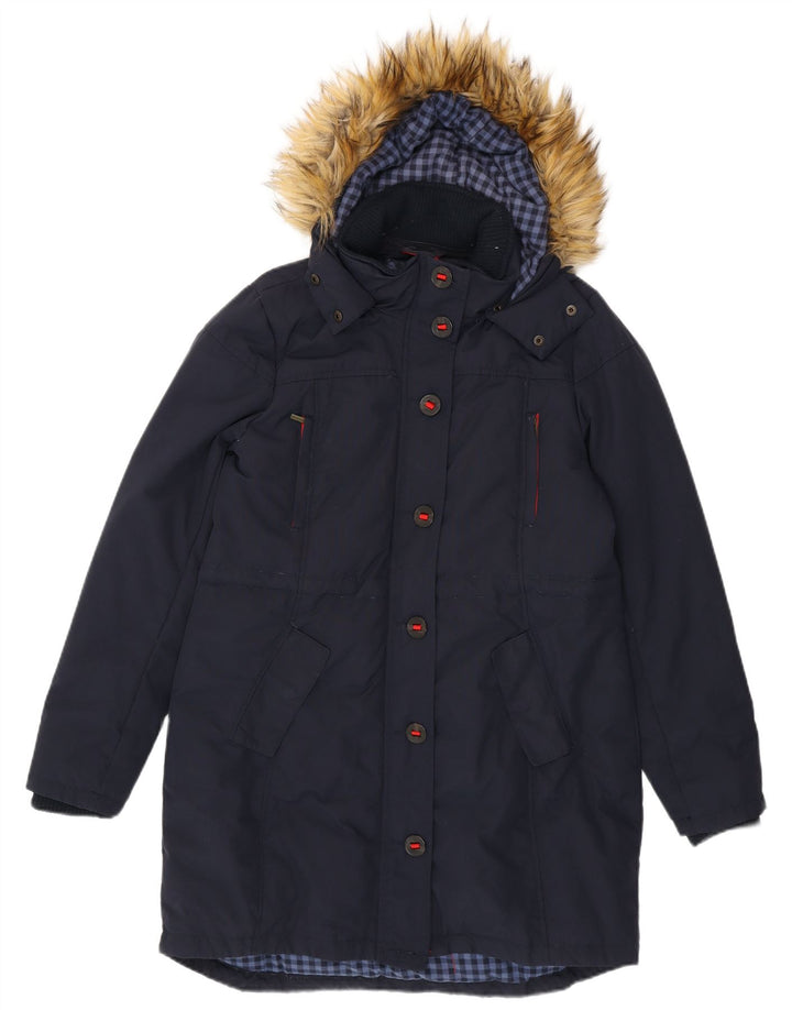 Fat Face Dame Hooded Parka Jacket UK 14 Medium Navy Blue Nylon