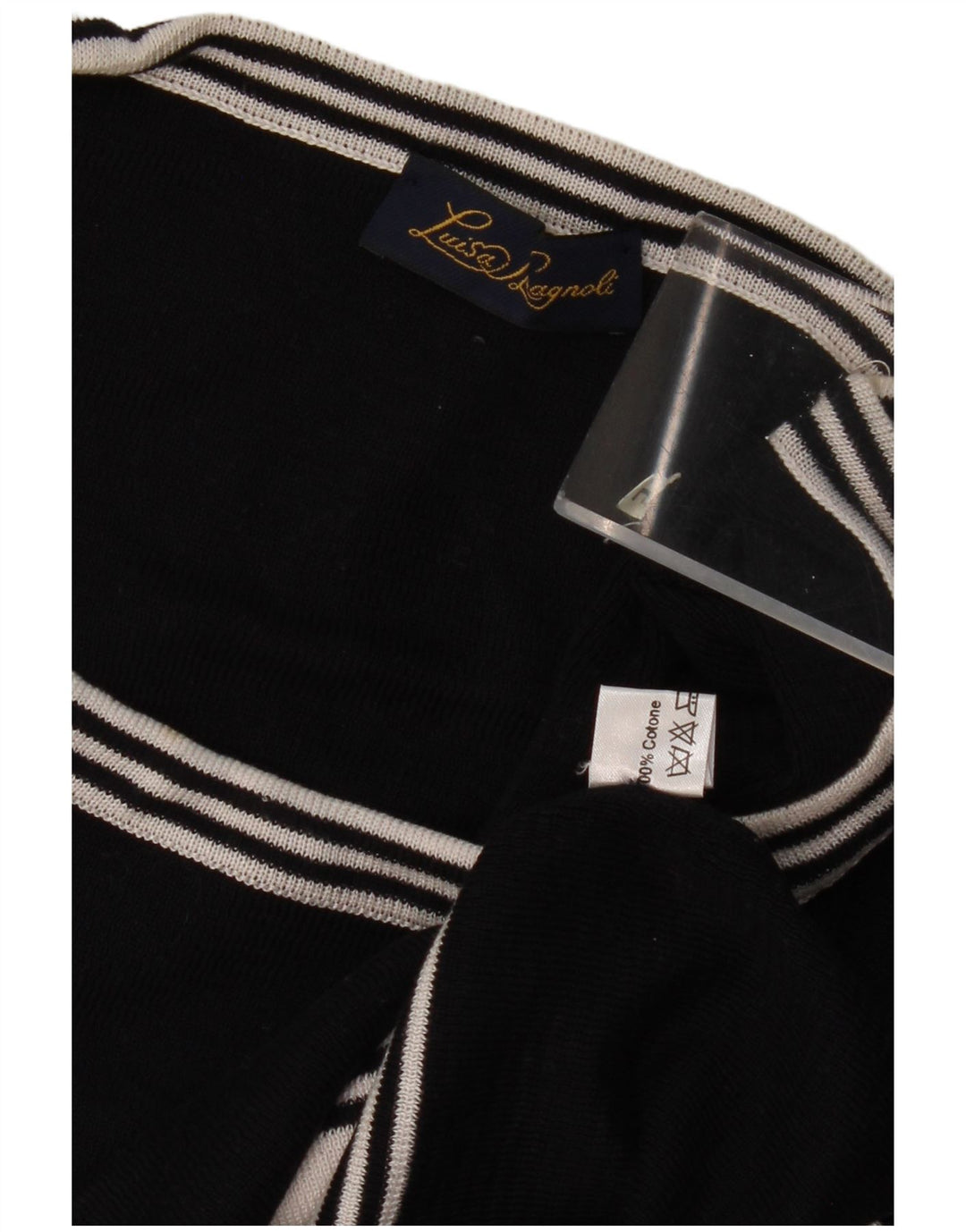 LUISA SPAGNOLI Dame Grafisk Boat Neck Jumper Sweater UK 14 Large Black