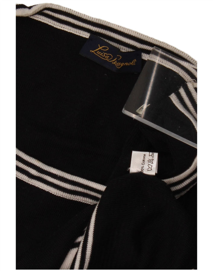 LUISA SPAGNOLI Dame Grafisk Boat Neck Jumper Sweater UK 14 Large Black