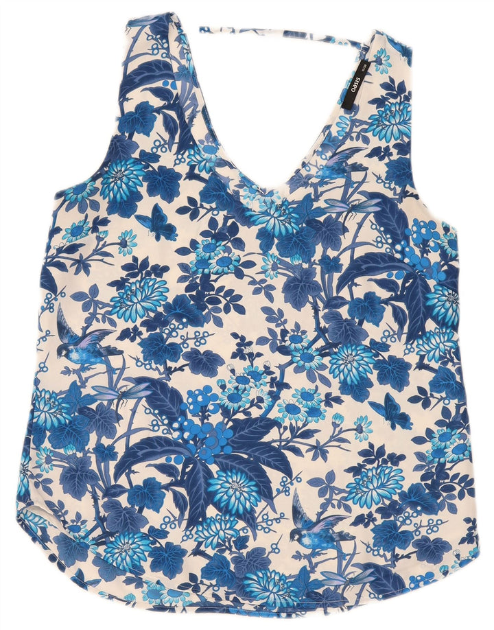 Oasis Dame ærmeløs bluse Top UK 12 Medium Blue Floral Polyester