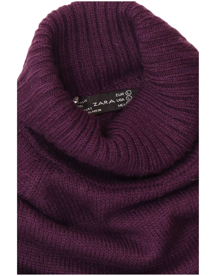 Zara Dame Roll Neck Jumper Sweater UK 14 Large Purple Polyacrylic
