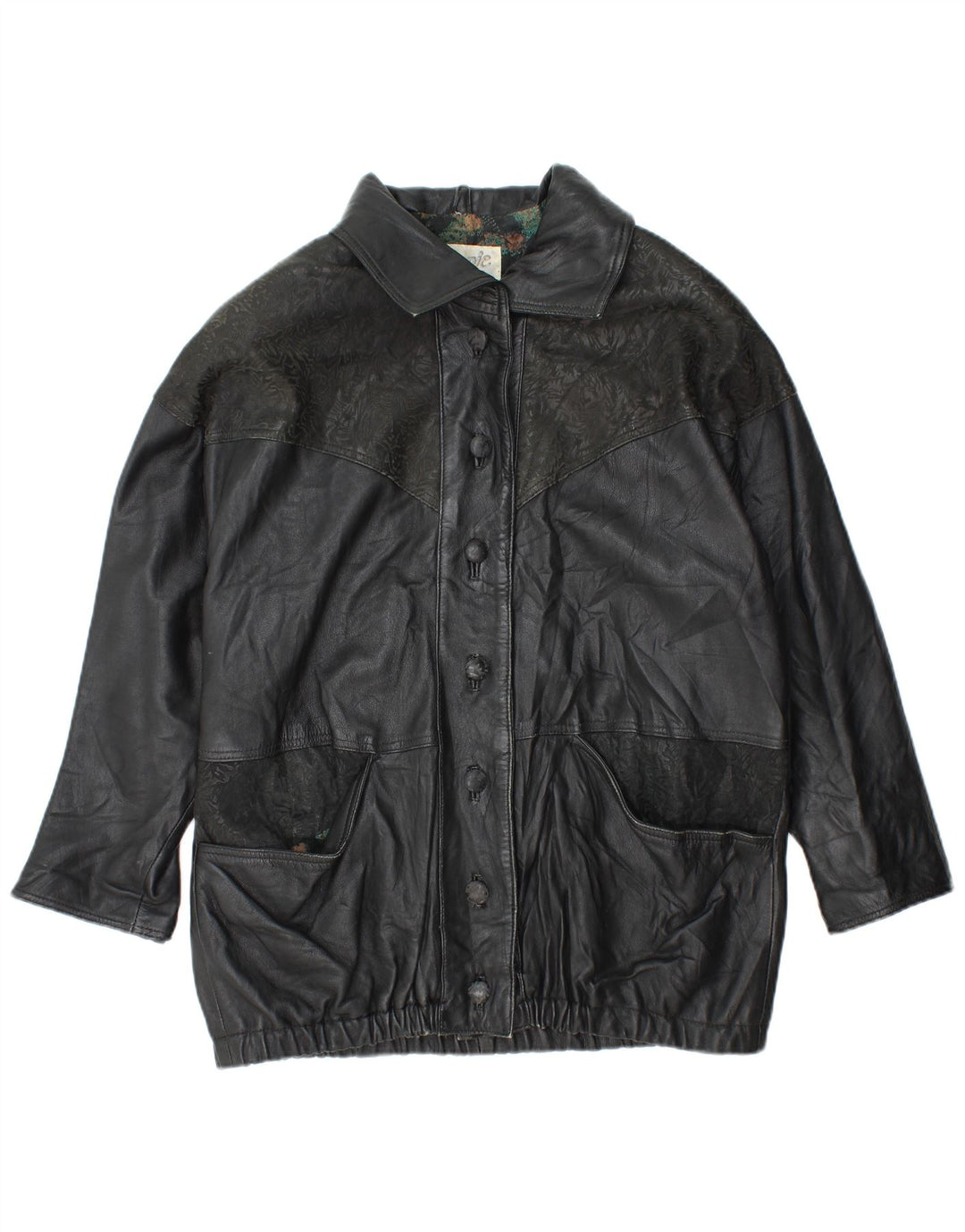 YUPPIE Dame Oversized Læderjakke UK 18 XL Sort Blomster