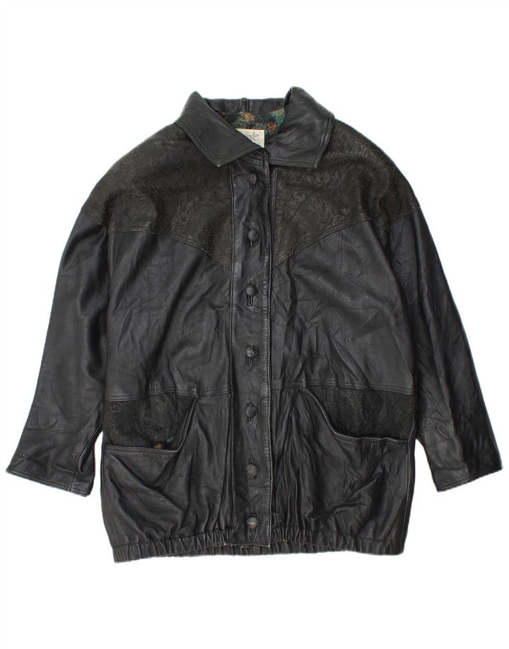 YUPPIE Dame Oversized Læderjakke UK 18 XL Sort Blomster