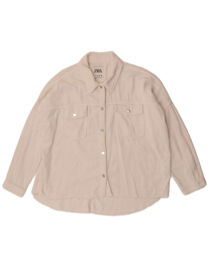 Zara Dame Oversized Corduroy Shirt UK 14 Medium White Bomuld