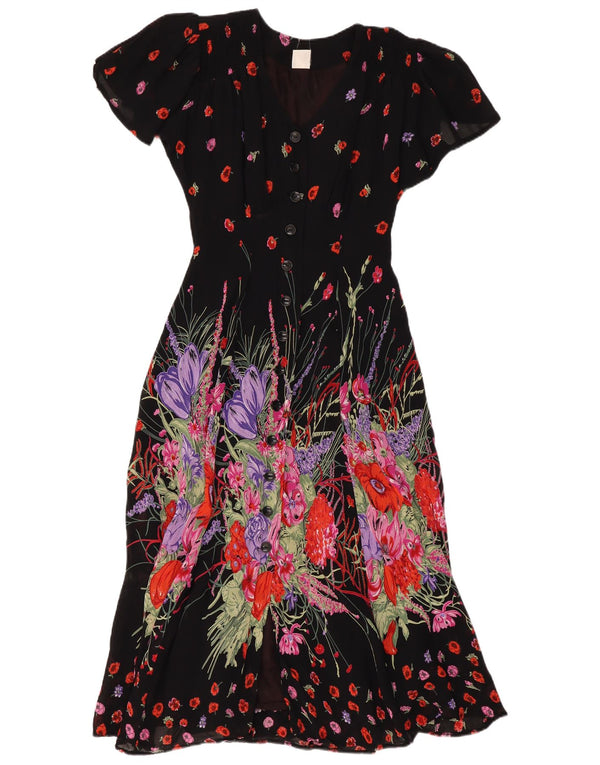 Vintage Dame Maxi Dress UK 10 Small Black Floral