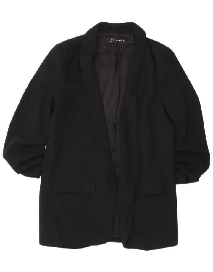 ZARA Dame 3/4 ærmet åben blazerjakke UK 14 Medium Sort Polyester