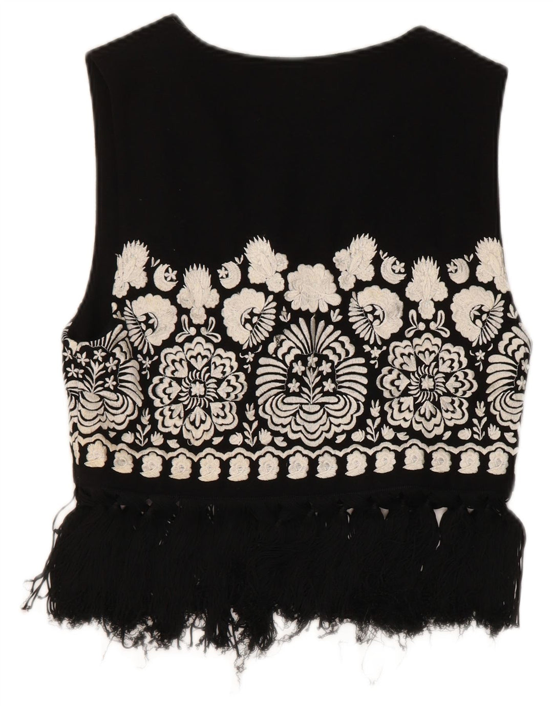 Vintage damevest UK 4 Lille sort blomstret uld