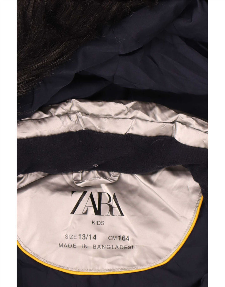 Zara Pige Hætte Vatteret Frakke 13-14 År Sølv Polyester