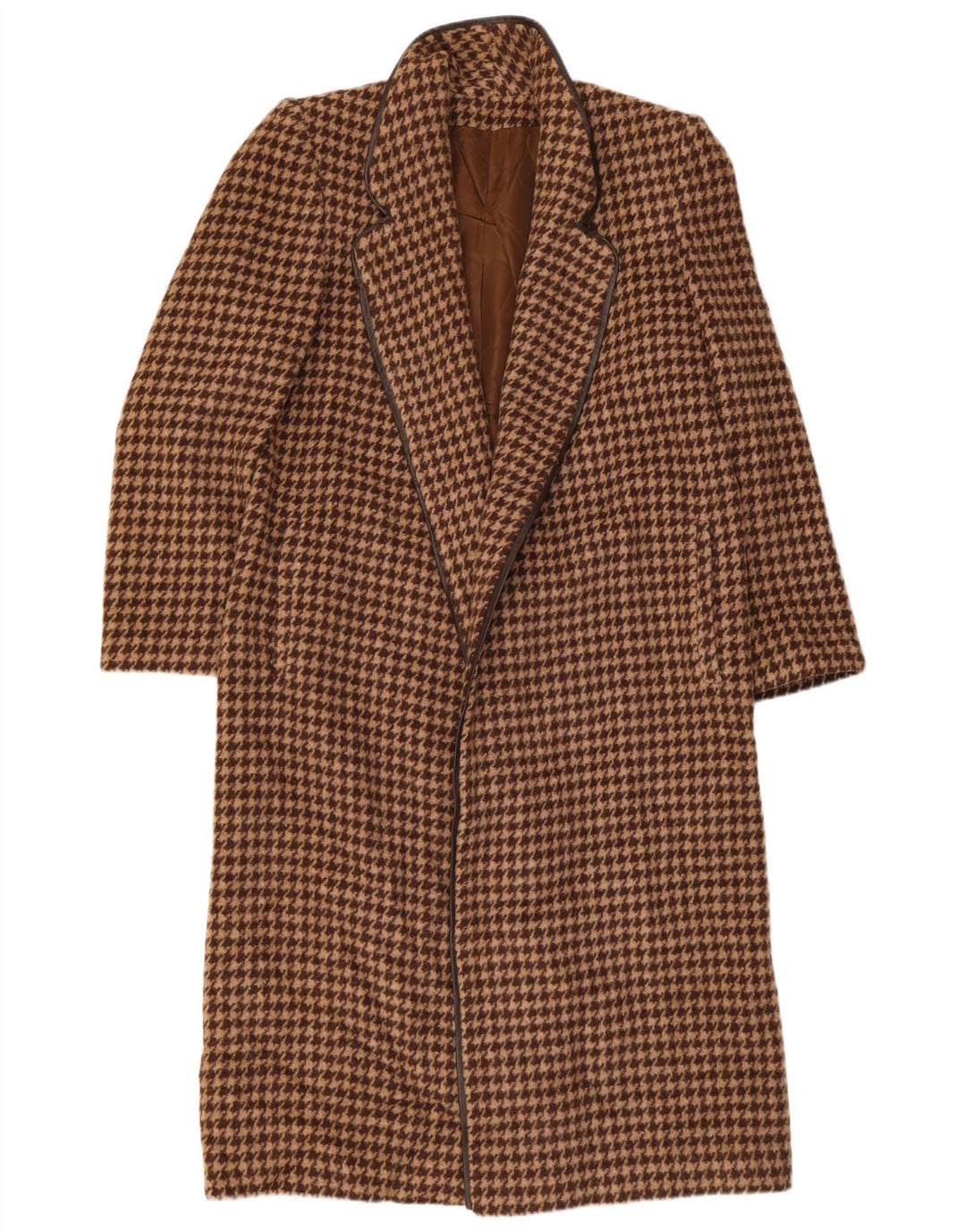 Vintage åben overfrakke til kvinder UK 12 Medium Brown Houndstooth