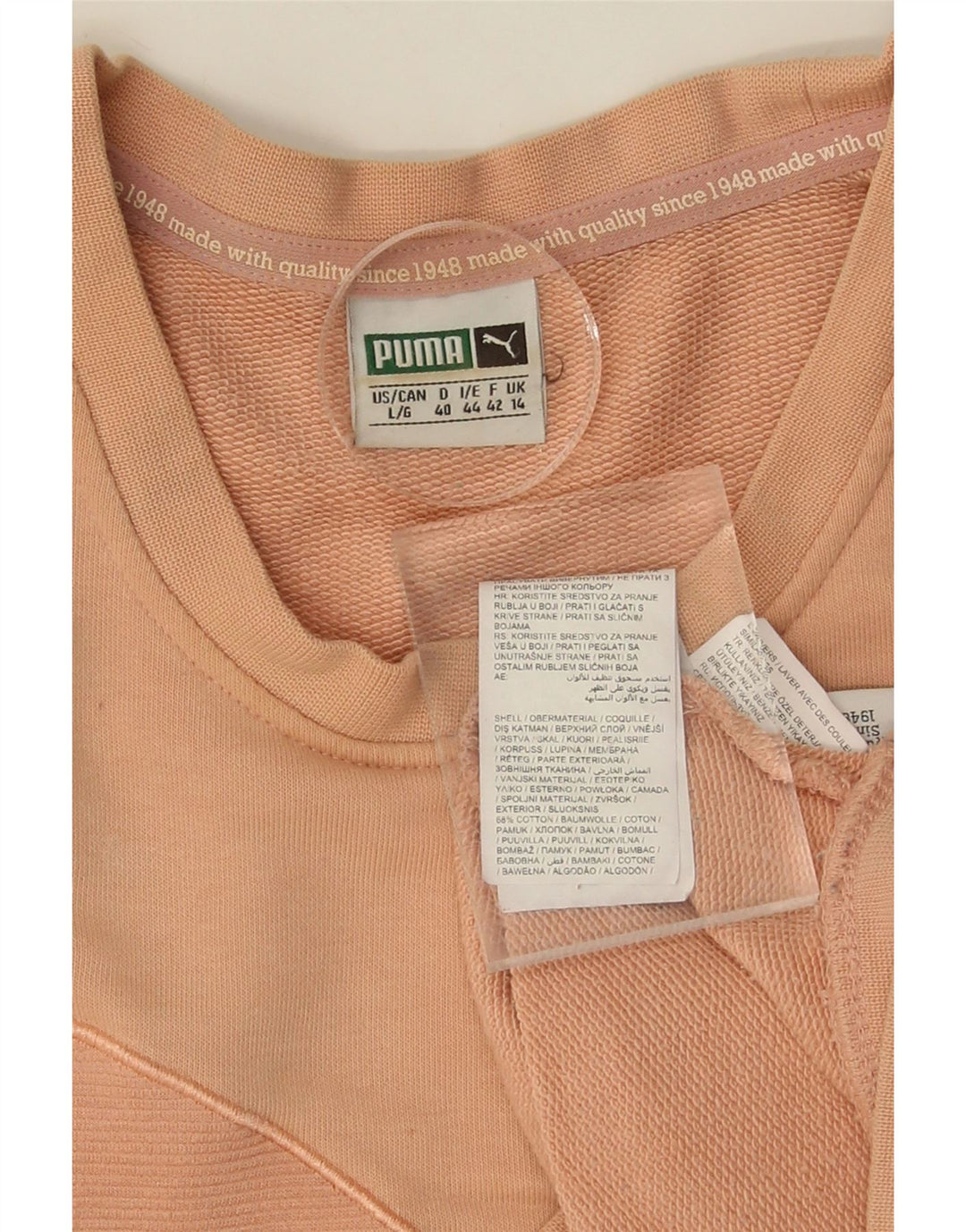 PUMA Womens Graphic Sweatshirt Jumper UK 14 Large  Pink Cotton Vintage Puma and Second-Hand Puma from Messina Hembry 