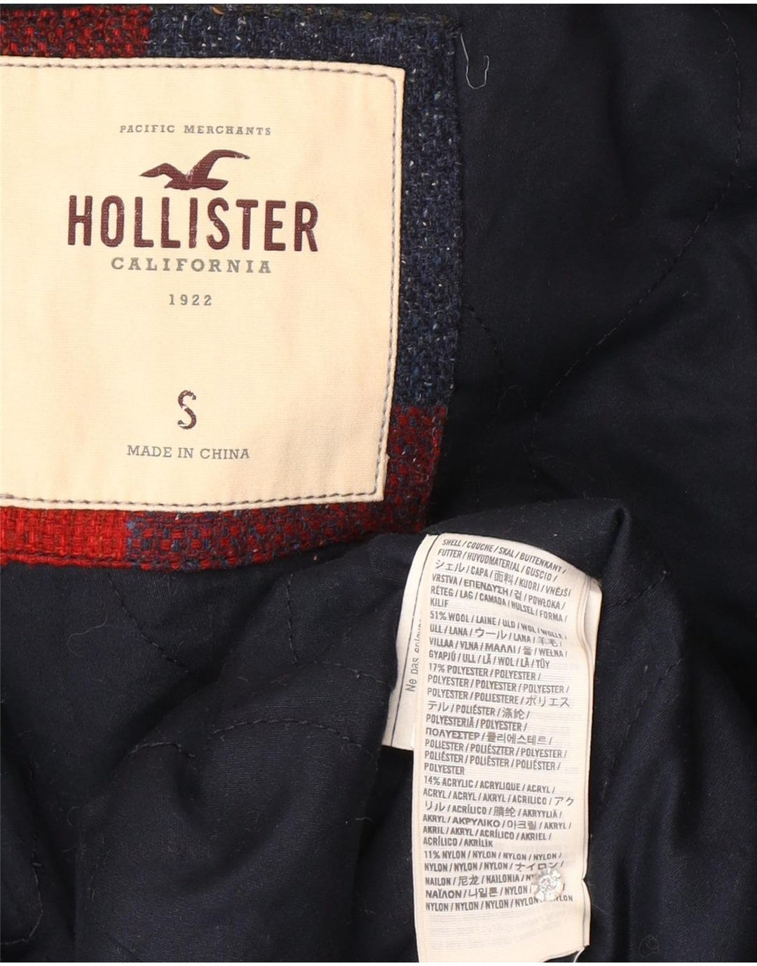 Hollister vindjakkejakke med hætte til kvinder UK 10 Lille flerfarvet ternet
