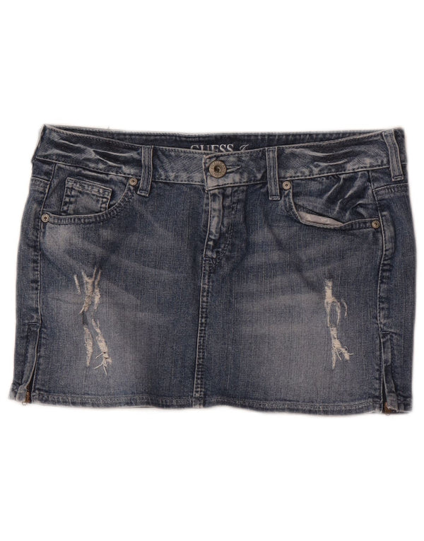 Guess Womens Distressed Mini Denim Nederdel W29 Medium Blue Bomuld