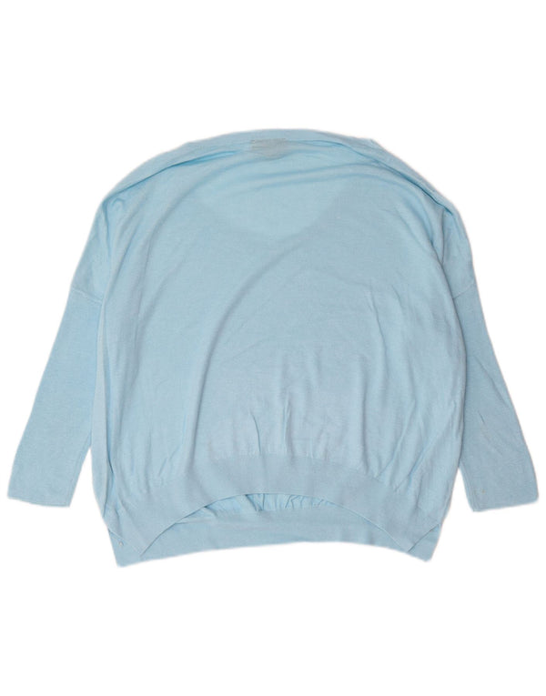 Topshop Womens 3/4 Sleeve Oversized V-Neck Jumper Sweater UK 10 Small Blue