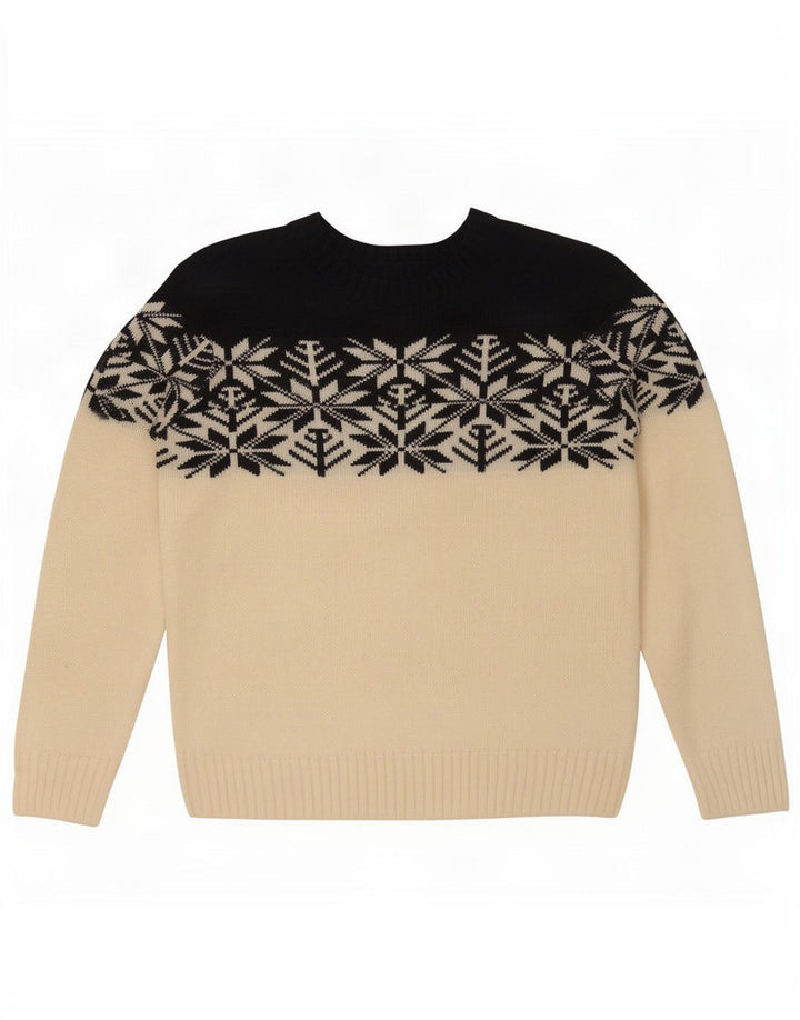 Vintage Herre Crew Neck Jumper Sweater Medium White Fair Isle Akryl