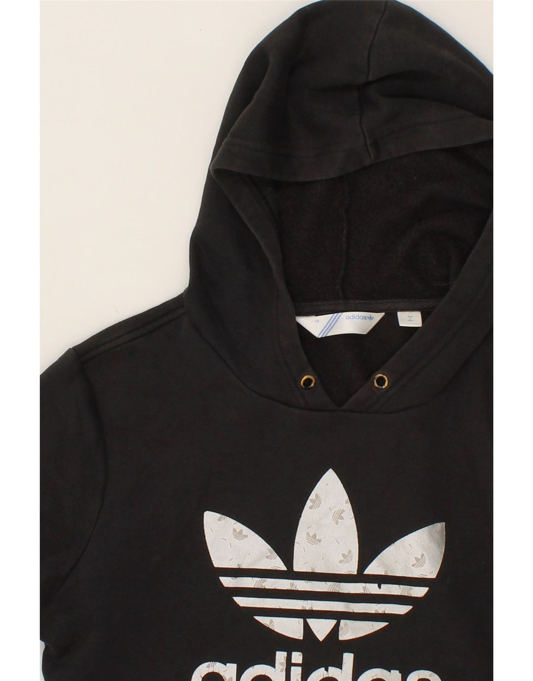 ADIDAS Womens Graphic Hoodie Jumper EU 38 Medium Black Cotton Vintage Adidas and Second-Hand Adidas from Messina Hembry 
