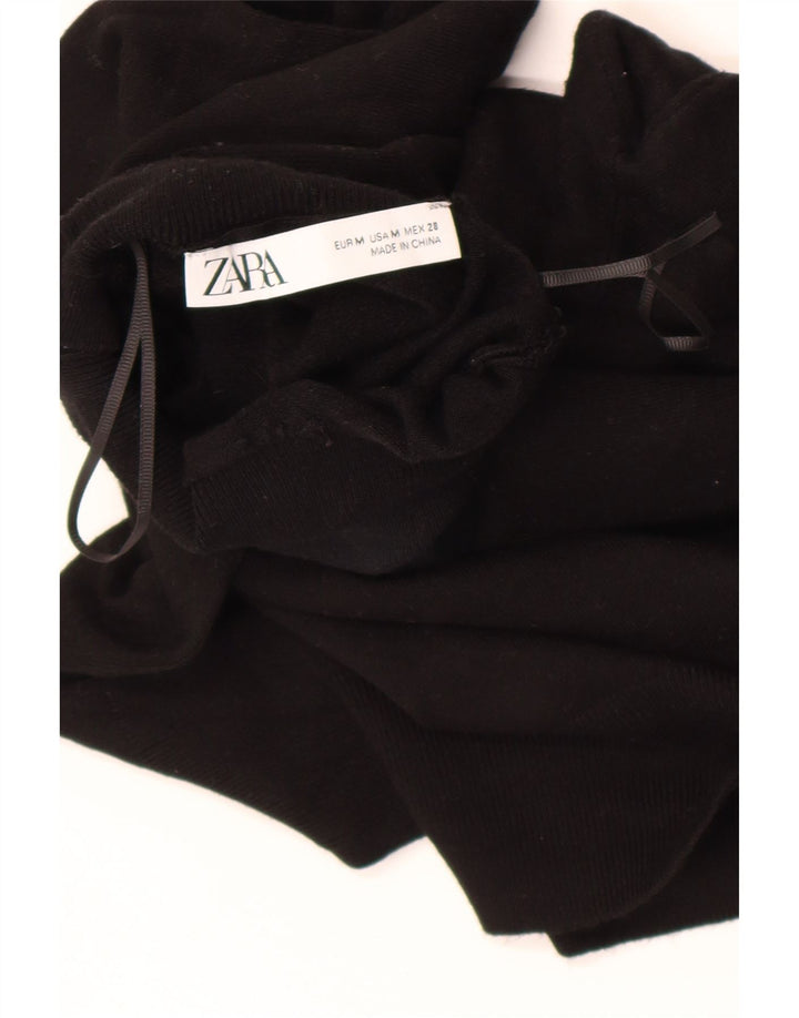 Zara Dame Button Neck Jumper Sweater UK 12 Medium Black