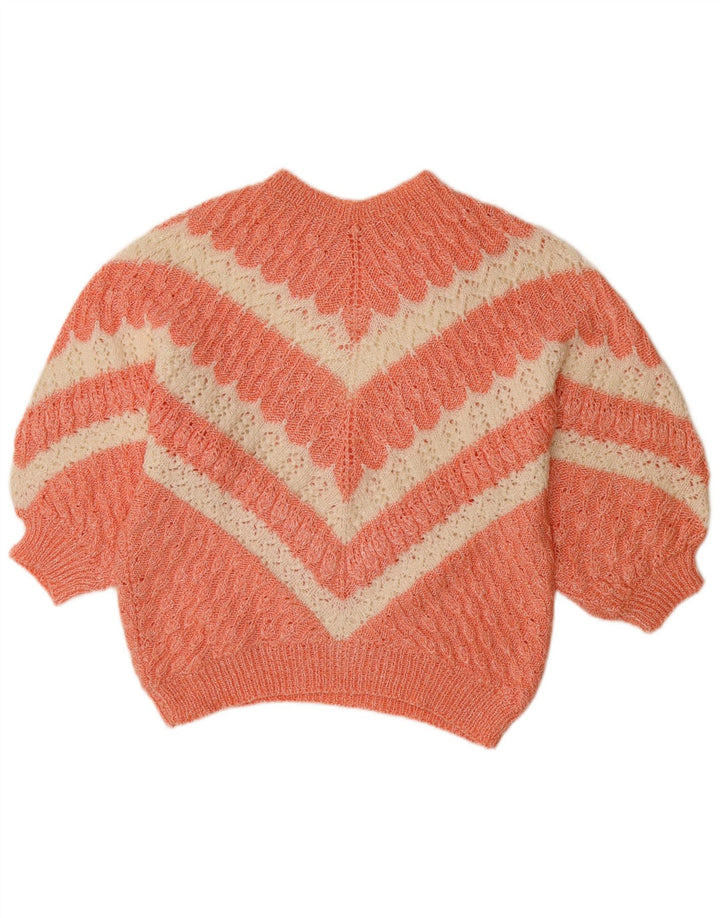 VINTAGE Dame Boat Neck Jumper Sweater UK 14 Large Orange Chevron
