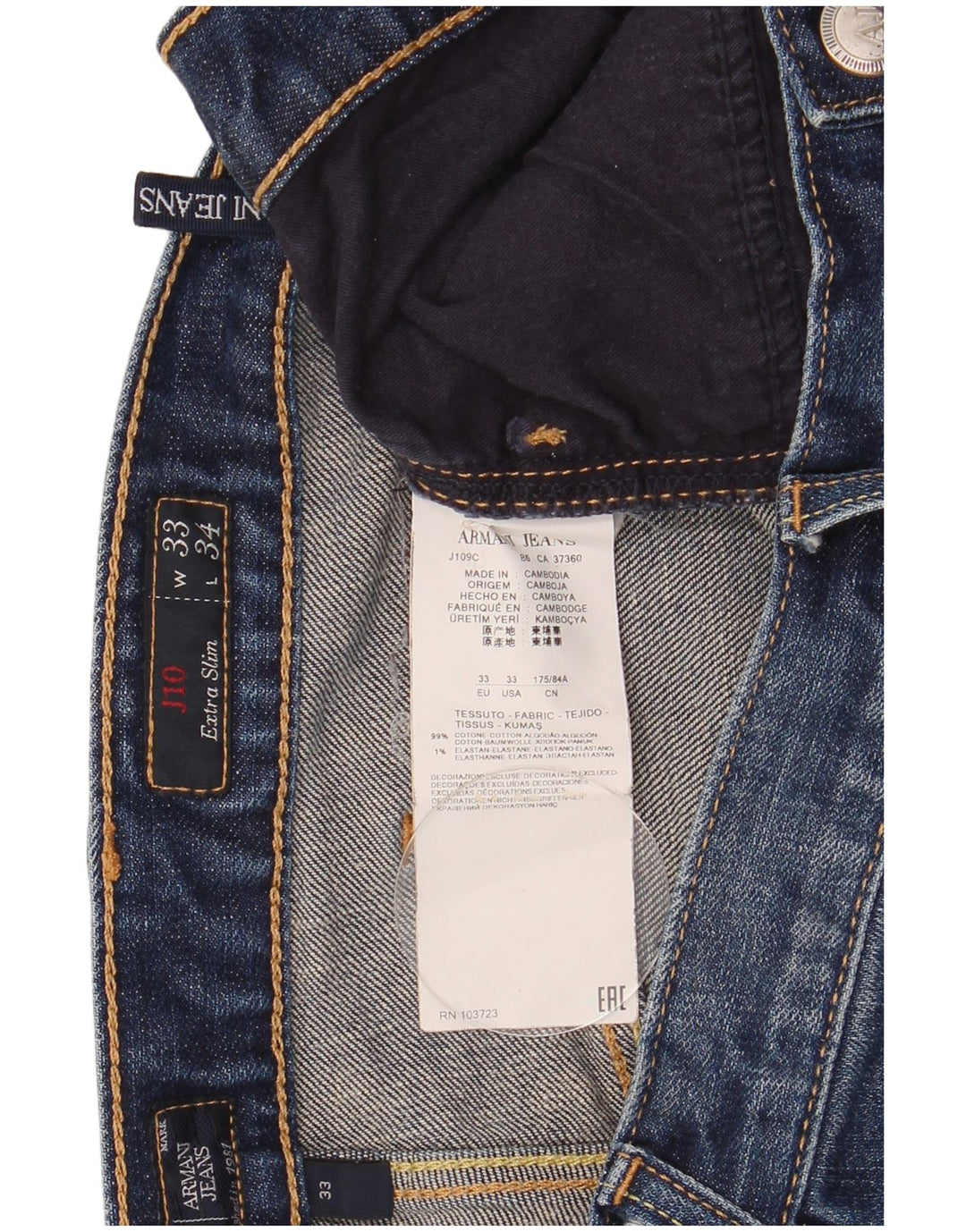 Armani Dame J10 Slim Jeans W33 L34 Blå Bomuld