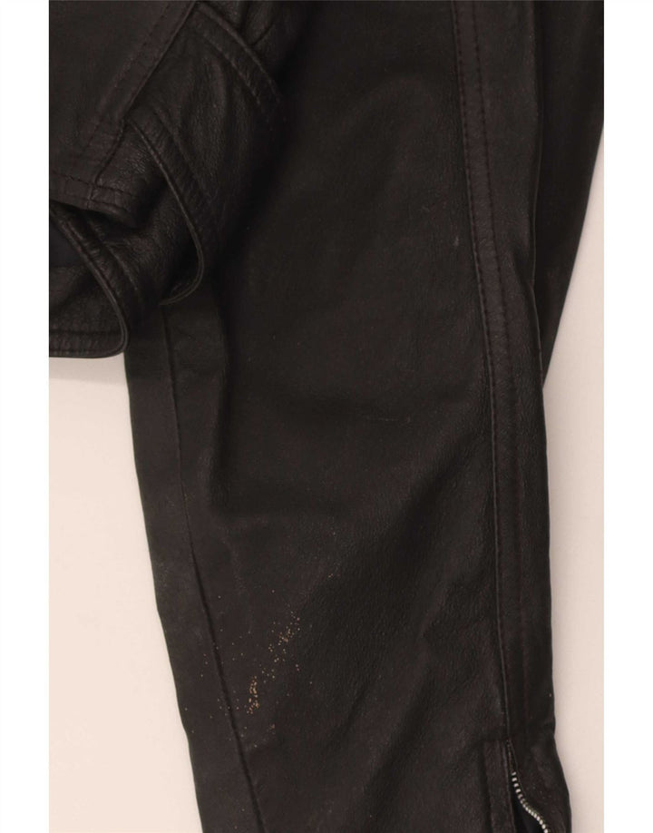 Vintage Dame Crop Læder Biker Jacket UK 10 Lille sort læder