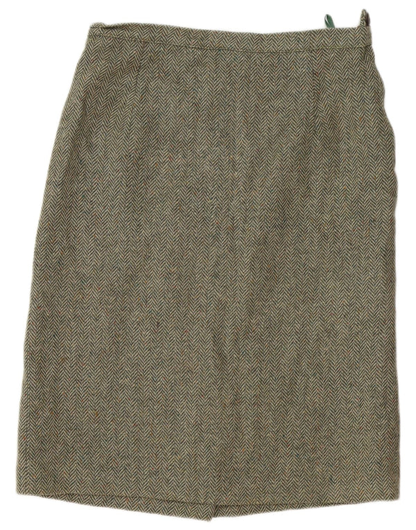 Vintage Womens Straight Skirt UK 16 Large W32  Khaki Herringbone Wool