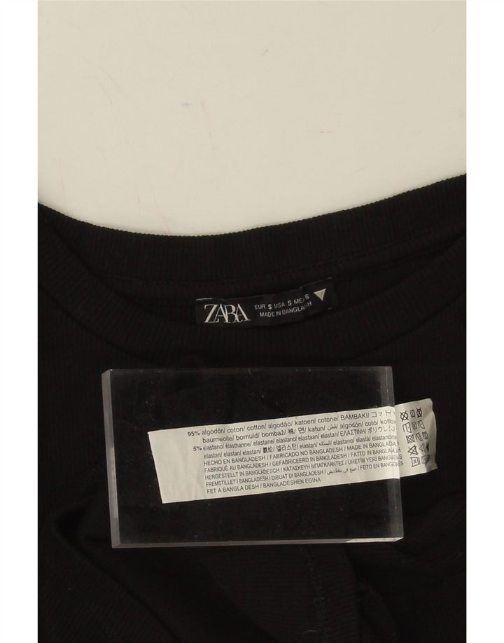 ZARA Womens Batwing Crop Top UK 8 Small Black Cotton Vintage Zara and Second-Hand Zara from Messina Hembry 